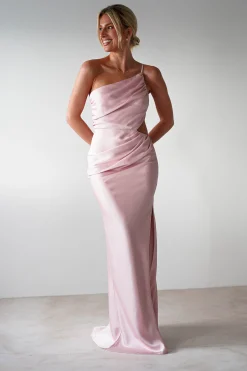 Lyra Soft Matte Satin Maxi Dress | Blush Pink