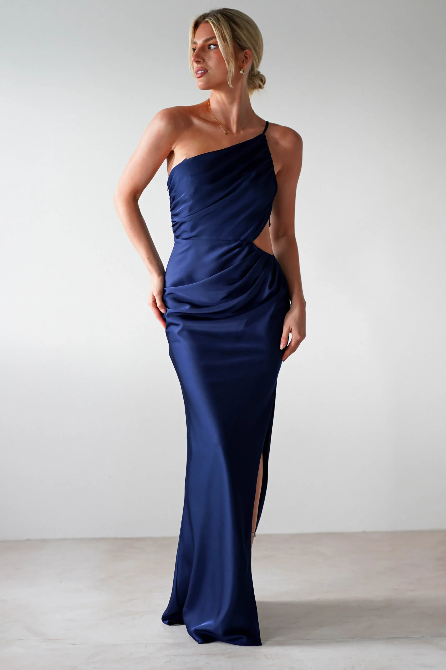 Lyra Soft Matte Satin Maxi Dress | Navy