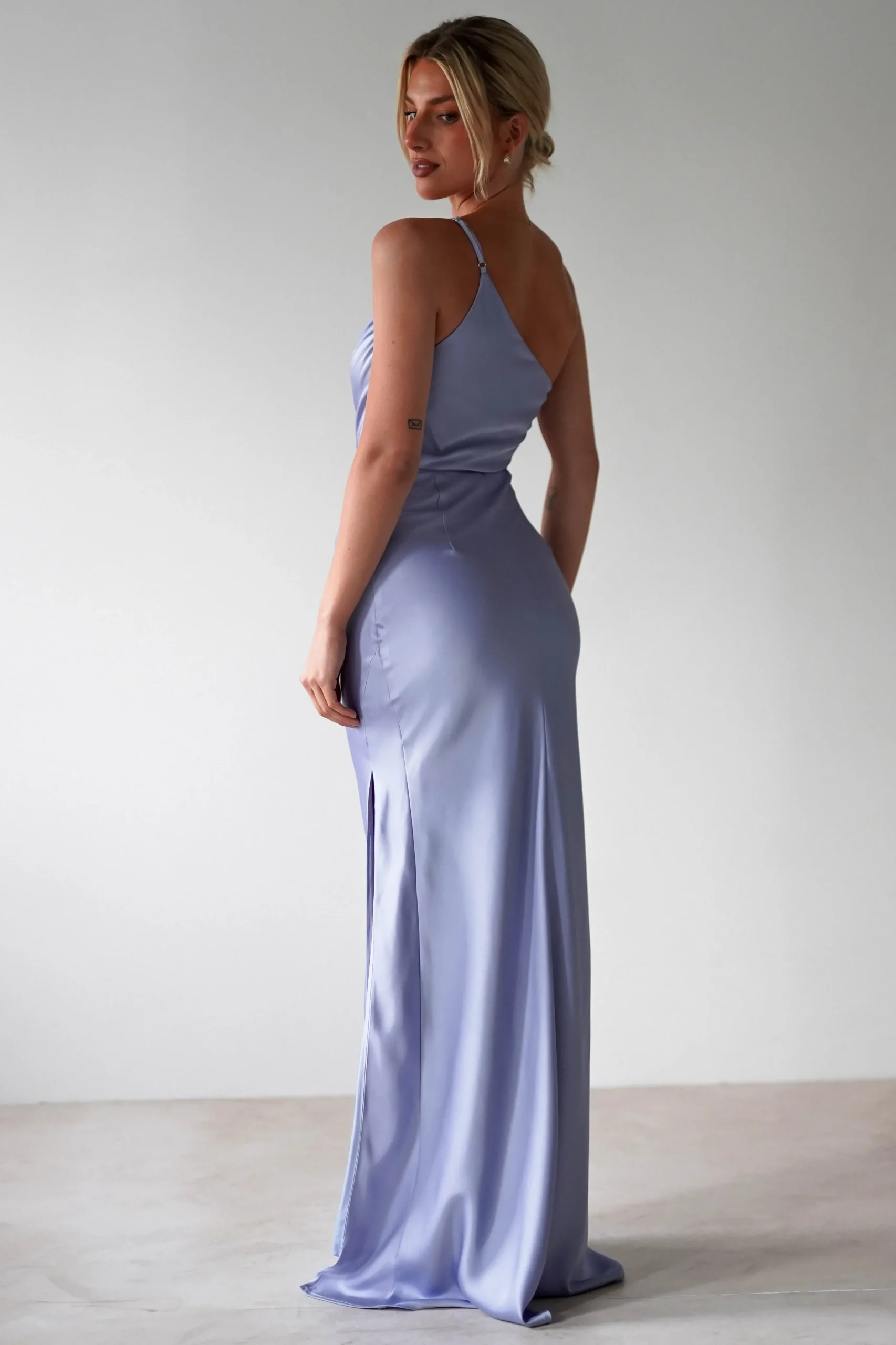 Lyra Soft Matte Satin Maxi Dress | Periwinkle Blue