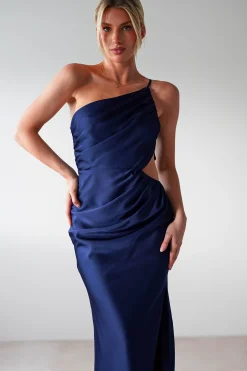 Lyra Soft Matte Satin Maxi Dress | Navy