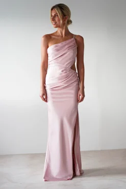 Lyra Soft Matte Satin Maxi Dress | Blush Pink