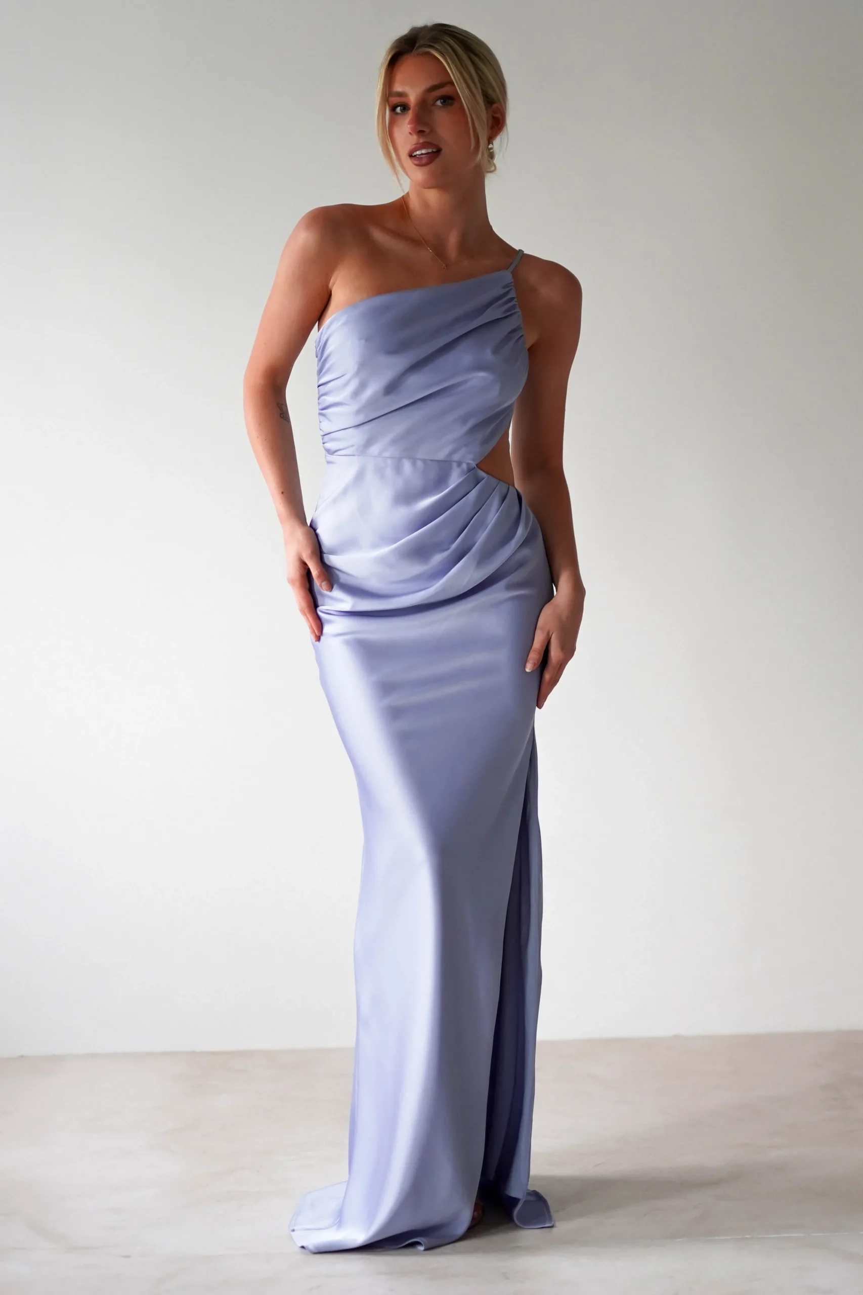 Lyra Soft Matte Satin Maxi Dress | Periwinkle Blue