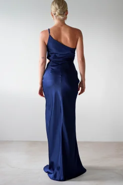 Lyra Soft Matte Satin Maxi Dress | Navy