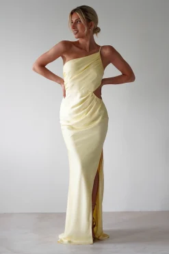 Lyra Soft Matte Satin Maxi Dress | Yellow