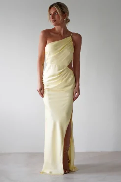 Lyra Soft Matte Satin Maxi Dress | Yellow