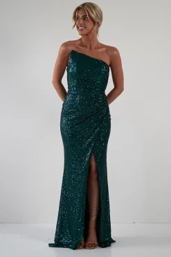 Mabel Strapless Sequin Gown | Emerald Green