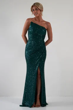 Mabel Strapless Sequin Gown | Emerald Green