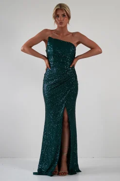 Mabel Strapless Sequin Gown | Emerald Green