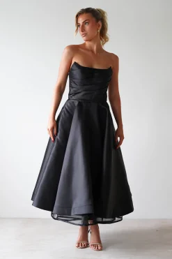 Madison A-Line Midi Dress | Black