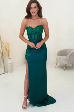 Madonna Strapless Corset Gown | Emerald Green