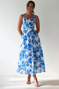 Maisie Floral Skater Maxi Dress | Blue