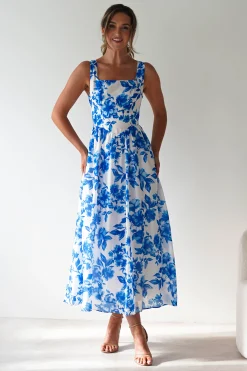 Maisie Floral Skater Maxi Dress | Blue
