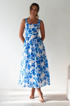 Maisie Floral Skater Maxi Dress | Blue