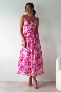 Maisie Floral Skater Maxi Dress | Pink
