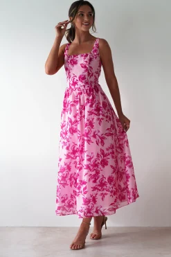 Maisie Floral Skater Maxi Dress | Pink