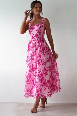 Maisie Floral Skater Maxi Dress | Pink