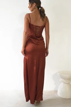 Maja Satin Corset Gown | Rust