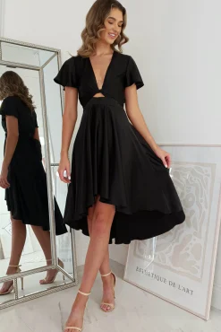 Maleri Satin Midi Dress | Black