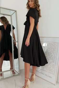 Maleri Satin Midi Dress | Black
