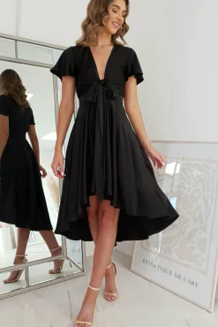 Maleri Satin Midi Dress | Black