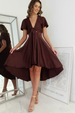 Maleri Satin Midi Dress | Chocolate
