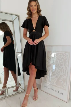 Maleri Satin Midi Dress | Black