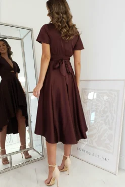 Maleri Satin Midi Dress | Chocolate