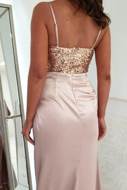 Margaux Satin Corset Maxi Dress | Rose Gold