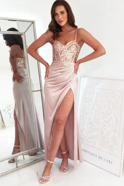 Margaux Satin Corset Maxi Dress | Rose Gold