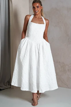 Margot Textured Midaxi Dress | White