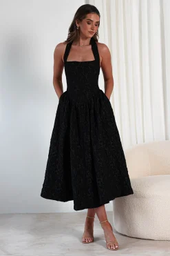 Margot Textured Midaxi Dress | Black