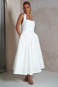 Margot Textured Midaxi Dress | White