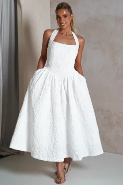 Margot Textured Midaxi Dress | White