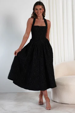 Margot Textured Midaxi Dress | Black