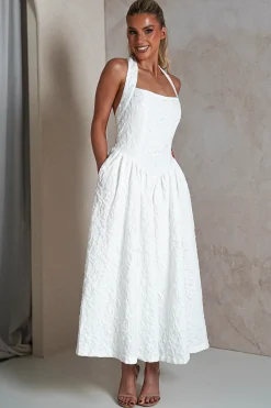 Margot Textured Midaxi Dress | White