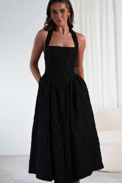 Margot Textured Midaxi Dress | Black