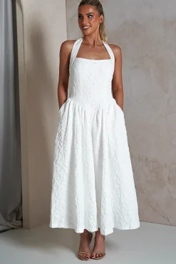 Margot Textured Midaxi Dress | White