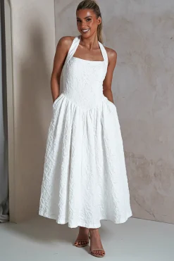 Margot Textured Midaxi Dress | White