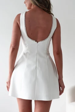 Maria Pearl Bow Detail Mini Dress | White