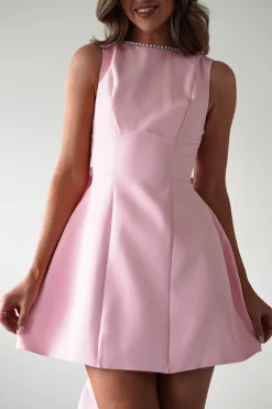 Maria Pearl Bow Detail Mini Dress | Pink