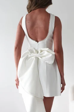 Maria Pearl Bow Detail Mini Dress | White