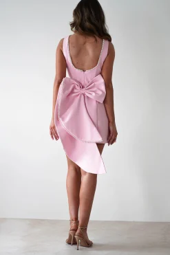 Maria Pearl Bow Detail Mini Dress | Pink