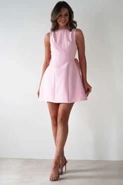 Maria Pearl Bow Detail Mini Dress | Pink