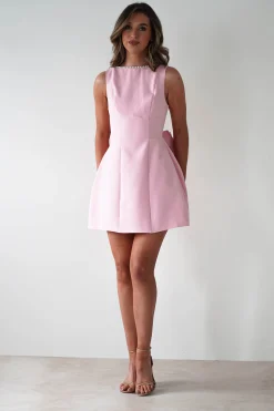 Maria Pearl Bow Detail Mini Dress | Pink