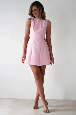 Maria Pearl Bow Detail Mini Dress | Pink