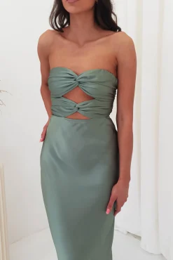 Marlini Strapless Cut Out Midi Dress | Olive