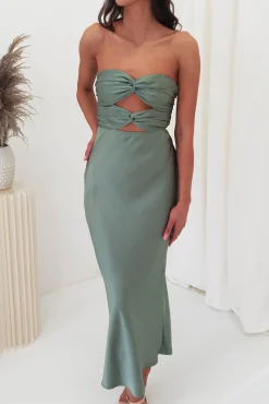 Marlini Strapless Cut Out Midi Dress | Olive