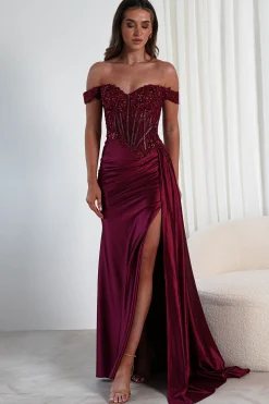 Marsela Lace Bodice Gown | Burgundy