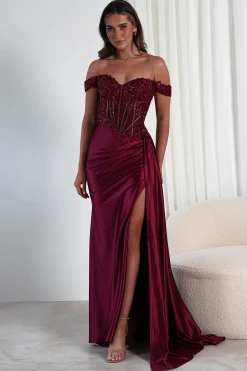 Marsela Lace Bodice Gown | Burgundy