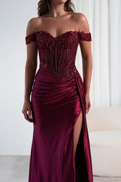 Marsela Lace Bodice Gown | Burgundy